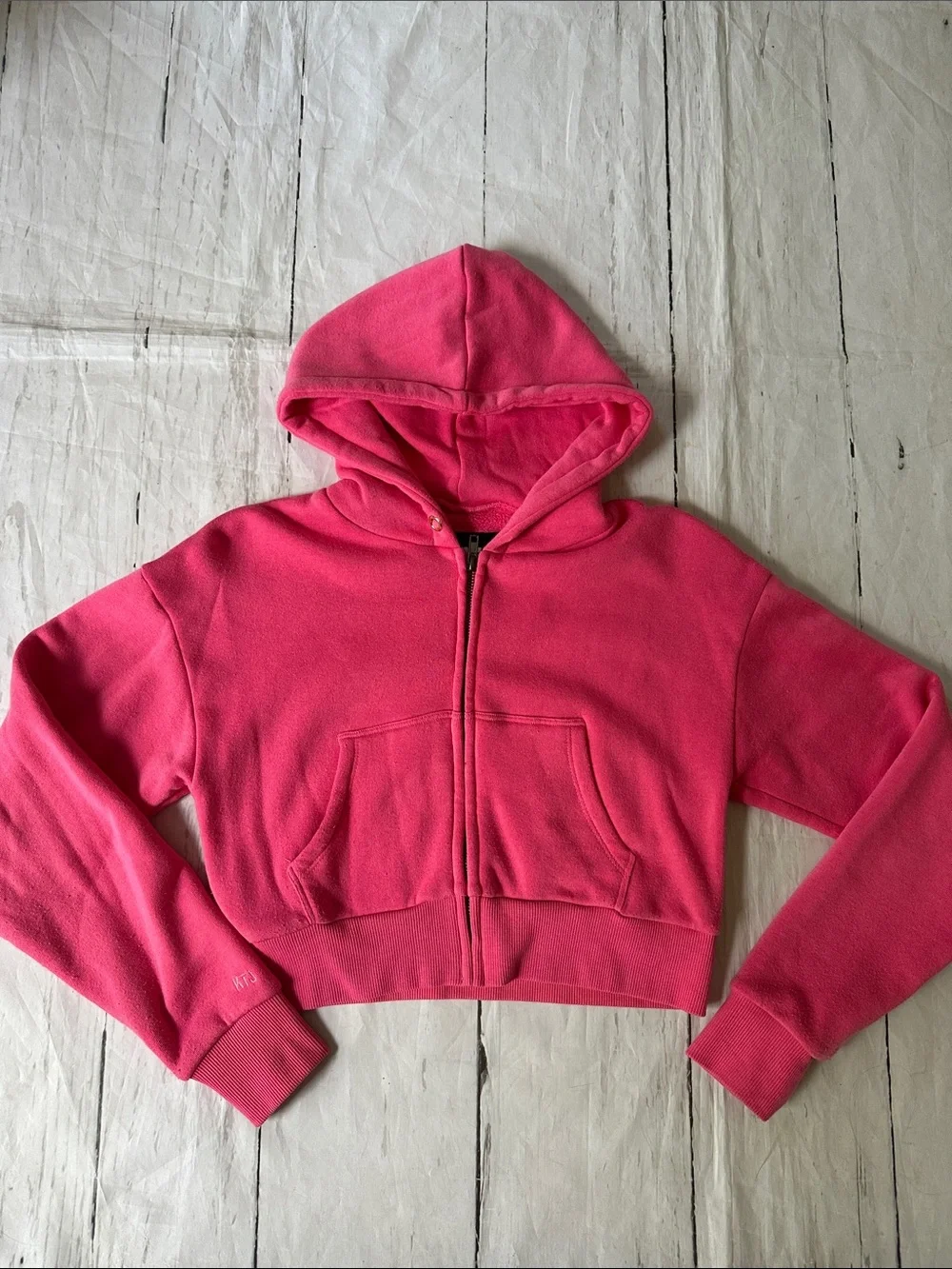 Katie J NYC Cropped Pink Zip Hoodie large